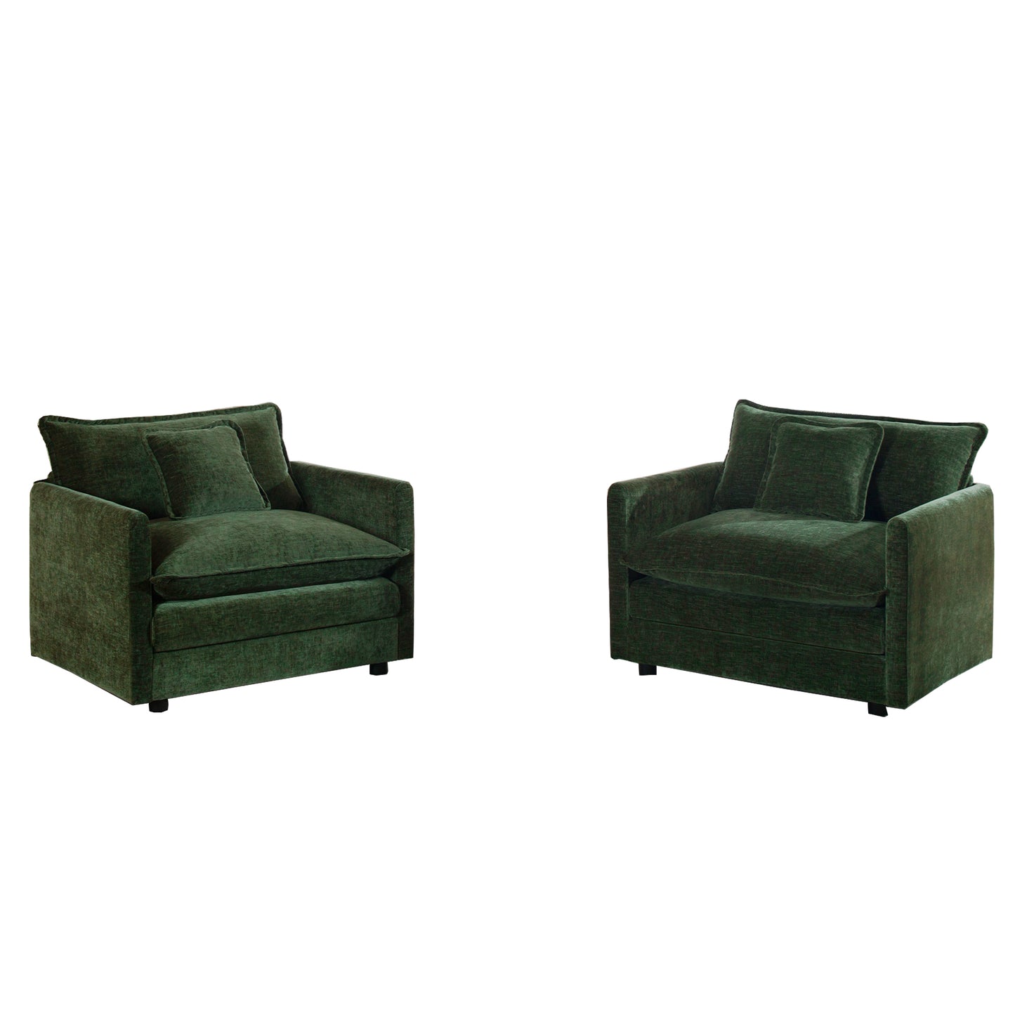 Accent Chair Set of 2, High-end Chenille Upholstered Armchairs, Living Room Side Chairs with Toss Pillow, Green Chenille image 4