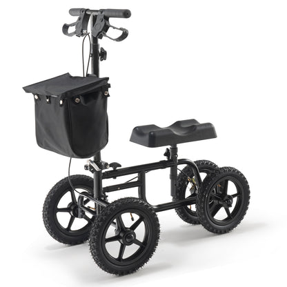 Folding Knee Scooter, Carbon Steel Steerable Knee Walker with Height-Adjustable Handlebar & Knee Pad, 12" All-Terrain Wheel, Dual Brakes, Leg Recovery Scooter for Injured Ankle Foot Knee, 350LBS image 1