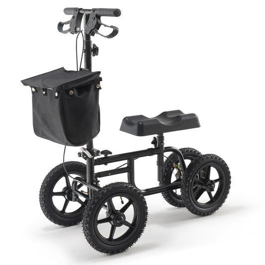 Folding Knee Scooter, Carbon Steel Steerable Knee Walker with Height-Adjustable Handlebar & Knee Pad, 12" All-Terrain Wheel, Dual Brakes, Leg Recovery Scooter for Injured Ankle Foot Knee, 350LBS image 1