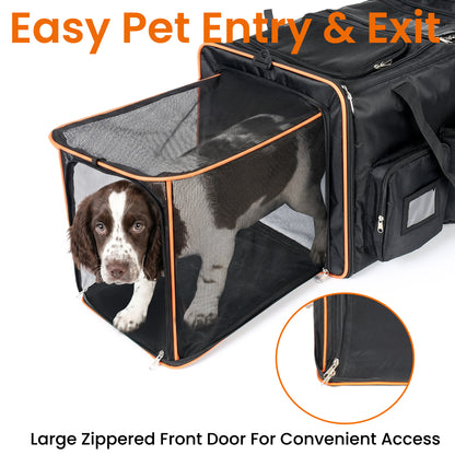 2 in 1 Large Cat Carrier for 2 Cats, Rolling Pet Carrier with Wheels, Expandable Foldable Double Pet Carrier with Removable Divider, Breathable Mesh Oxford, Cat Travel Crate for Car/Camping/Vet, Black image 7
