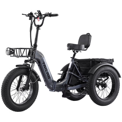 Electric Tricycle for Adults, 500W48V Folding Electric Trike, 20"x4.0"Fat Tire 3 Wheel Ebike,Step-Thru Aluminum Frame with Push-Button Reverse, Large Basket for Women Men image 11