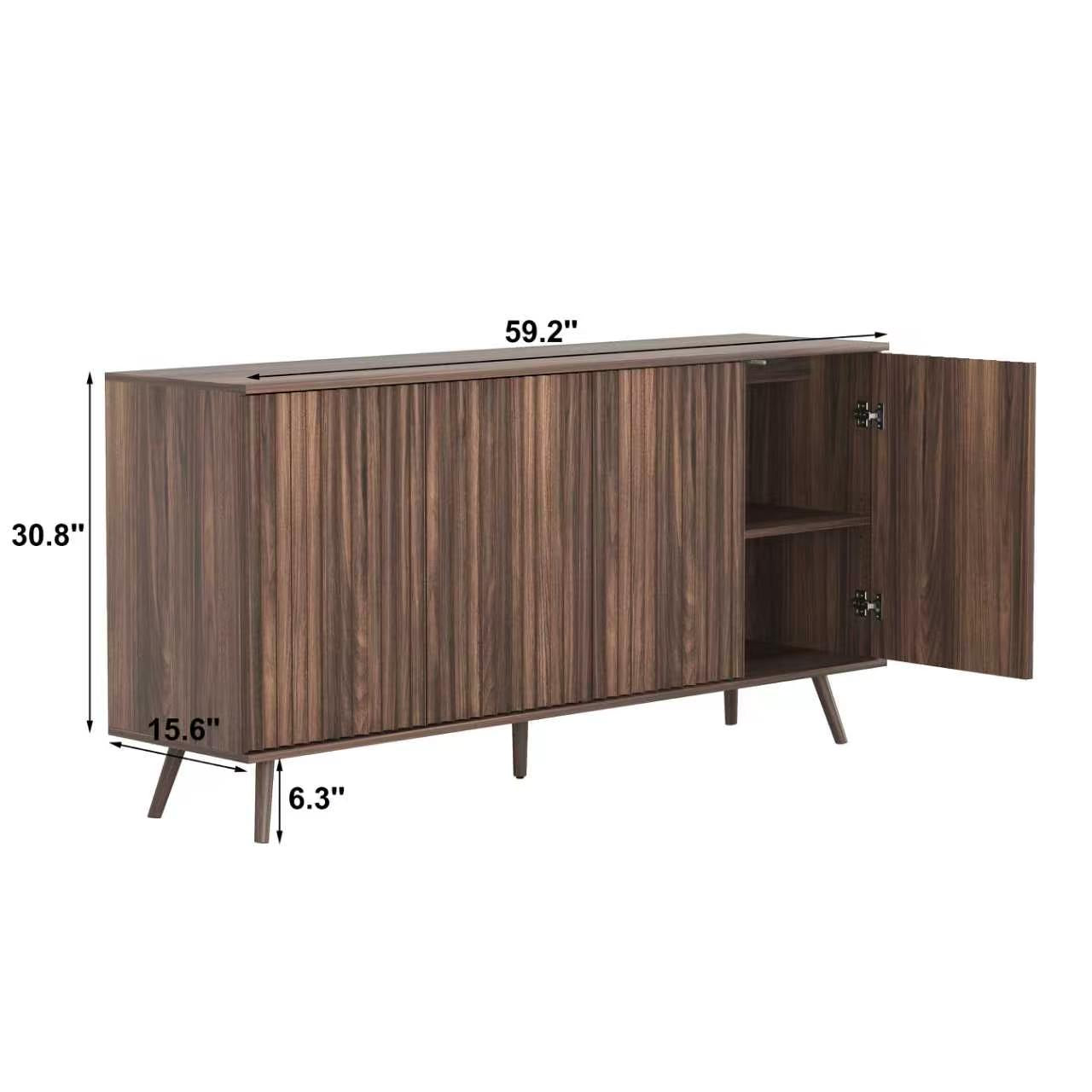 Sideboard Buffet Cabinet with Storage, Long Sideboard Storage Cabinet with 4 Doors, Wood Credenza Console Coffee Bar Cabinets with Adjustable Shelves for Living Room Kitchen Dining Room Walnut image 6