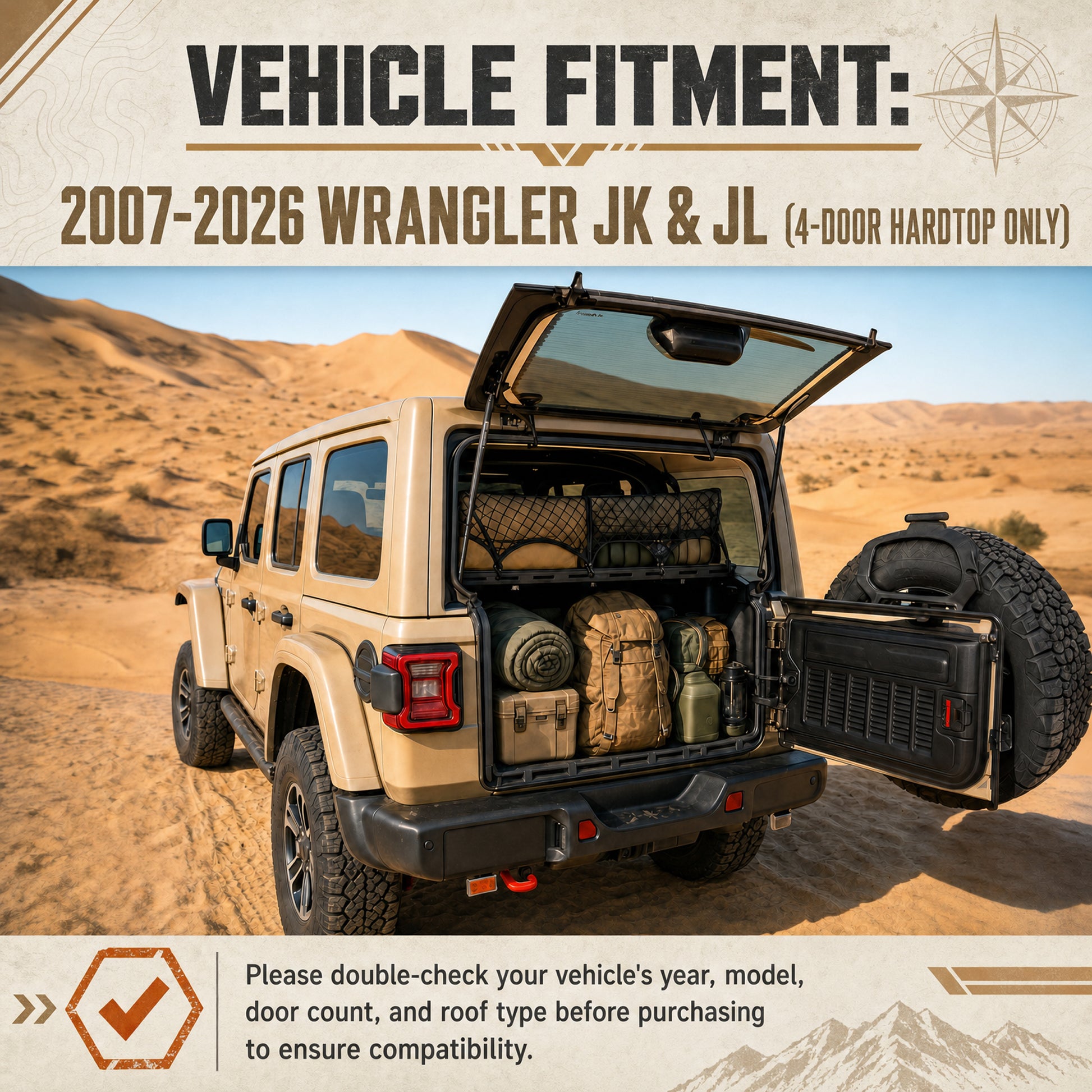 Black Rear Trunk Cargo Rack Basket Tray For 2007-2026 Jeep Wrangler JK JL Unlimited 4-Door (Exclude Sky One-Touch Power Top) Hardtop Heavy Duty Steel Interior Storage image 7