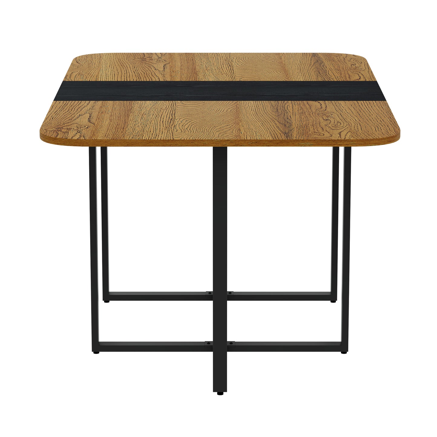 7-Piece Rectangular Dining Table Set, Fixed Two-Tone Wood Grain & Black Triamine Tabletop with 6 Black PU Leather Chairs, Modern Kitchen Table Set for 6 People, Ideal for Small Spaces, Apartment image 12