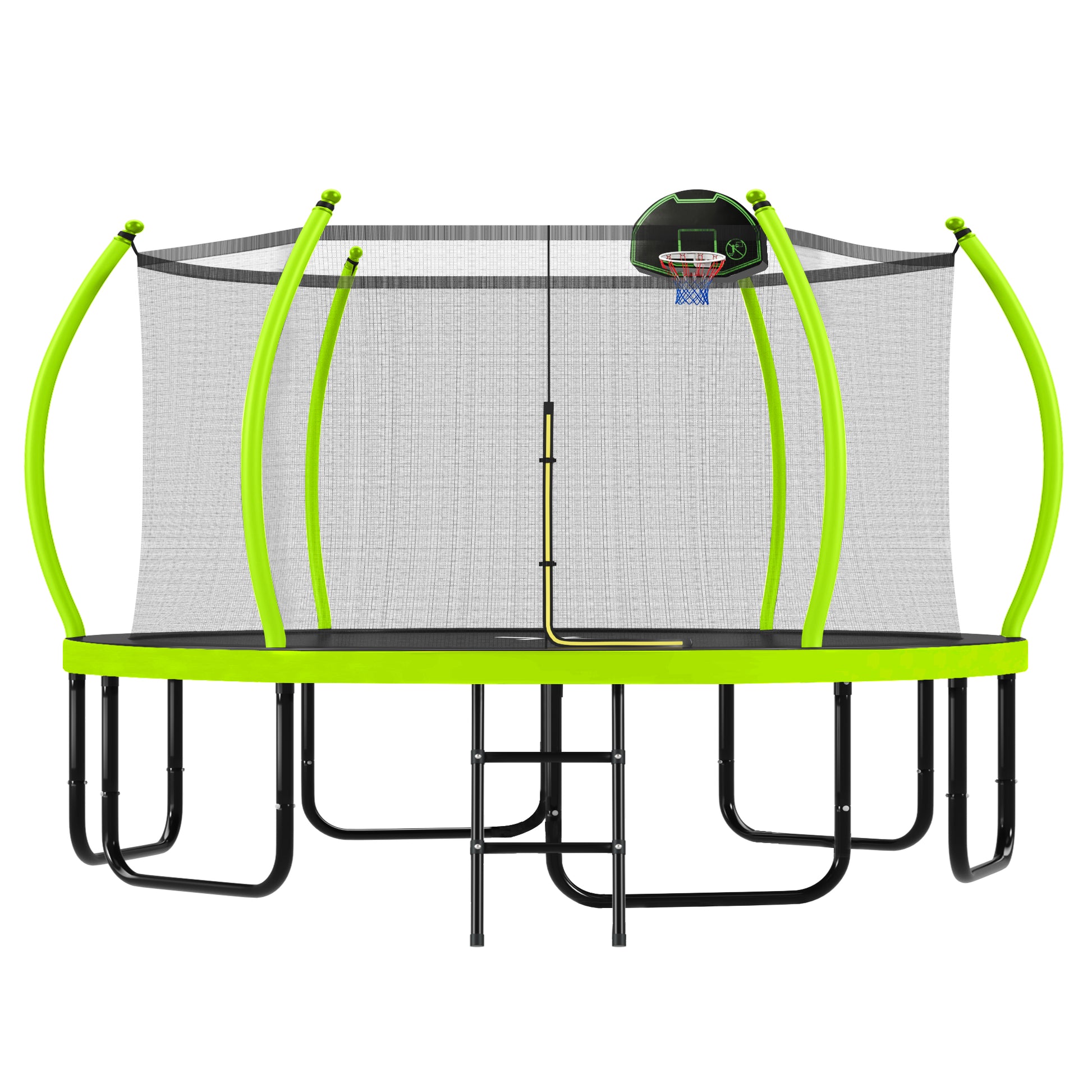 16FT Trampoline with Basketball Hoop for Kids and Adults, Round Outdoor Trampoline with Enclosure Net & Curved Poles & Ladder,Green image 12