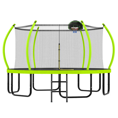 16FT Trampoline with Basketball Hoop for Kids and Adults, Round Outdoor Trampoline with Enclosure Net & Curved Poles & Ladder,Green image 12