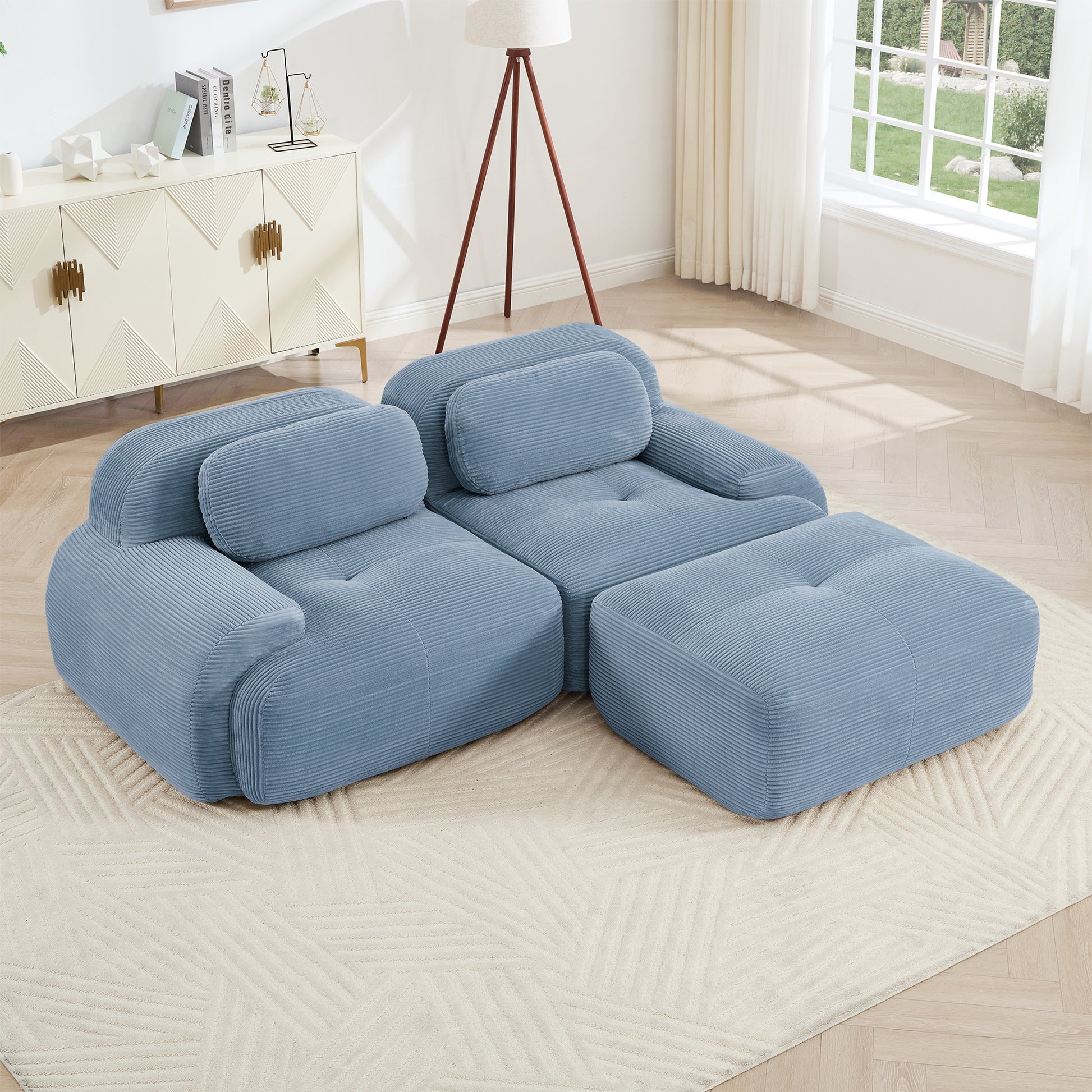82'' L-shaped sofa in softCorduroy Fabric fabric modular design multiple combinations curved armrests no assembly required high-resilience sponge suitable for living rooms rest areas bedroom,Blue image 1