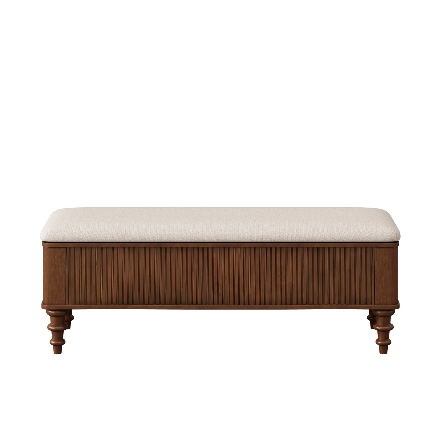 50.8-inch Multi-Functional Storage Ottoman Bench-Solid Rubberwood Bed End Bench with Linen Seat, Storage Bench for Bedroom, Entryway Shoe Organizer for Bedroom, Living Room, Entryway, Closet, Walnut image 9