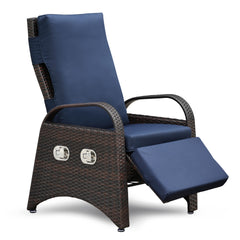 Outdoor Recliner Chair,Separate Adjustment Mechanism PE Wicker Adjustable Reclining Lounge Chair and Removable Soft Cushion,Modern Armchair and Ergonomic for Home, Sunbathing or Relaxation