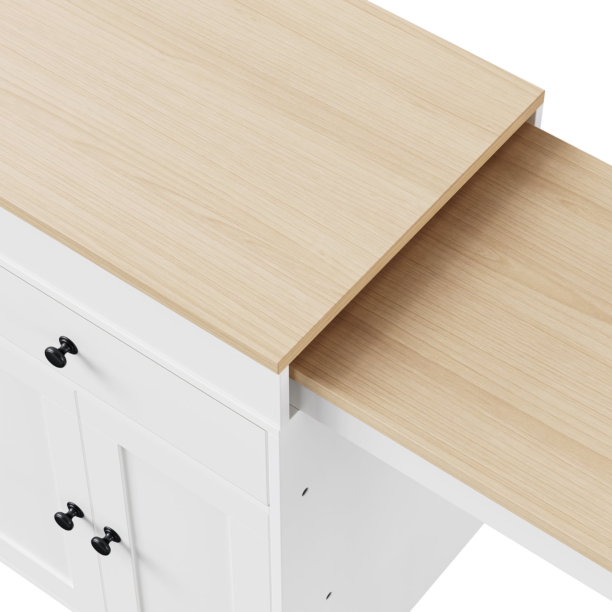 K&K 74.5 inch Kitchen Island with Extendable Dining Table, Rolling Kitchen Island on Wheels with Spice Rack and 2 Drawers, 4 Door Cabinet, for Kitchen, Dining Room, White (One Package) image 7