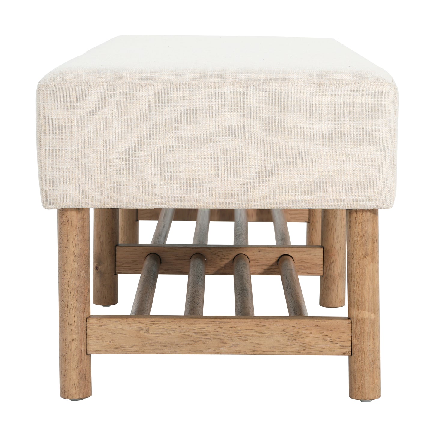 Rectangular Upholstered Linen Fabric Ottoman Bench, Solid Wood Legs, Beige (old sku N757P296699I) image 6