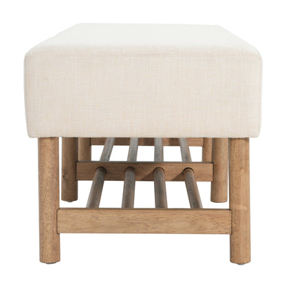 Rectangular Upholstered Linen Fabric Ottoman Bench, Solid Wood Legs, Beige (old sku N757P296699I) image 6