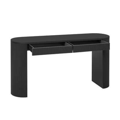 U_STYLE 58.3" Entryway Table with Large Top and Dual Drawers,Console Table with Arched Sturdy Legs Stripe Design,Pine Veneer Sofa Table with Adjustable Feet for Living Room, Hallway,Foyer, Kitchen image 6