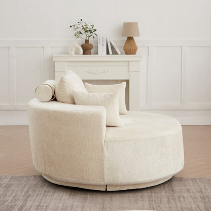55''L Polyester Foam Single Swivel Chair, Fluffy Modern Sleeper, 360 Degree Swivel Chair for Living Room, Bedroom, Lounge and Projection Room image 3