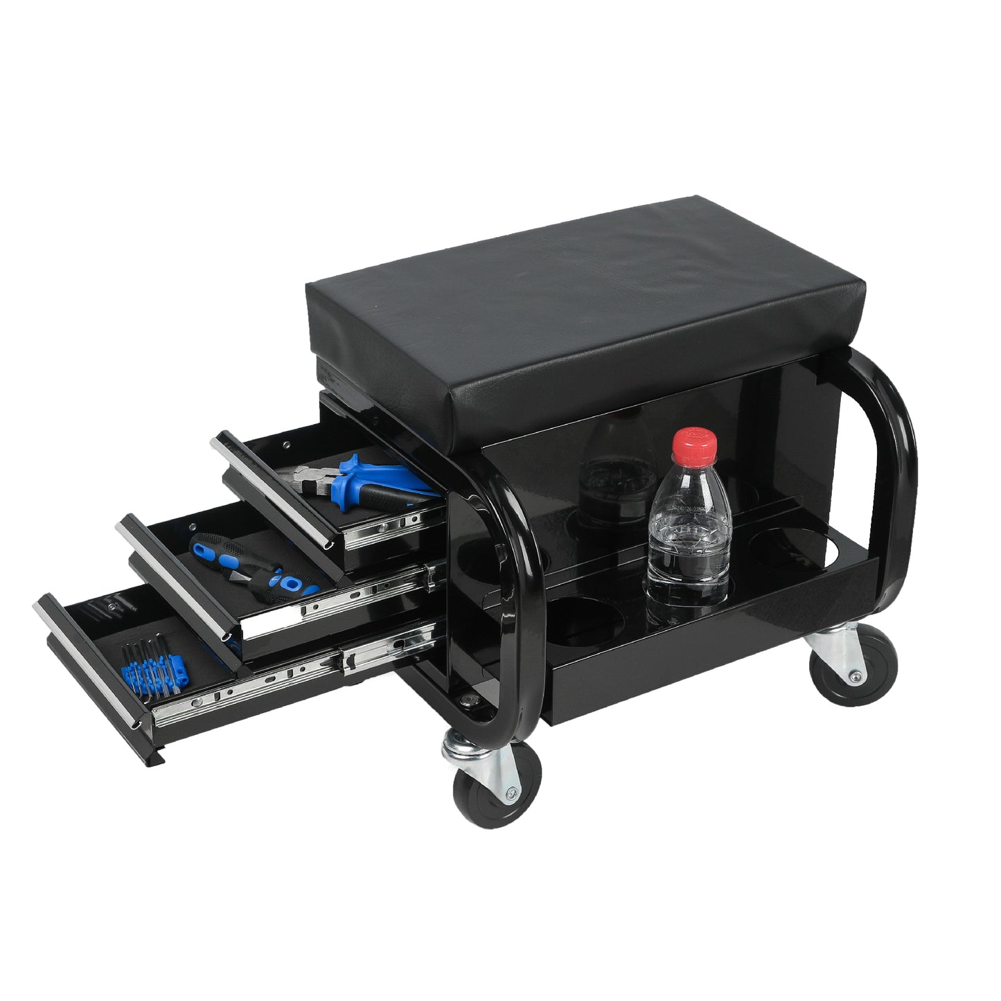 Rolling Creeper Garage/Shop Seat with Three Built-in Drawers, Rolling Tool Chest,Black image 9