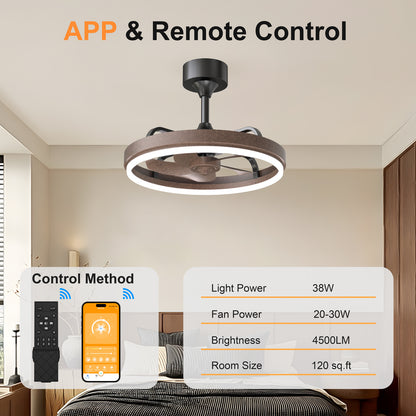 20.5" Rustic Brown Ceiling Fans with Lights Remote & APP Control, Downrod Mount Dimmable LED Fandelier, 6 Speeds Quiet DC Motor, Modern Ceiling Fan for Bedroom Living Room image 4