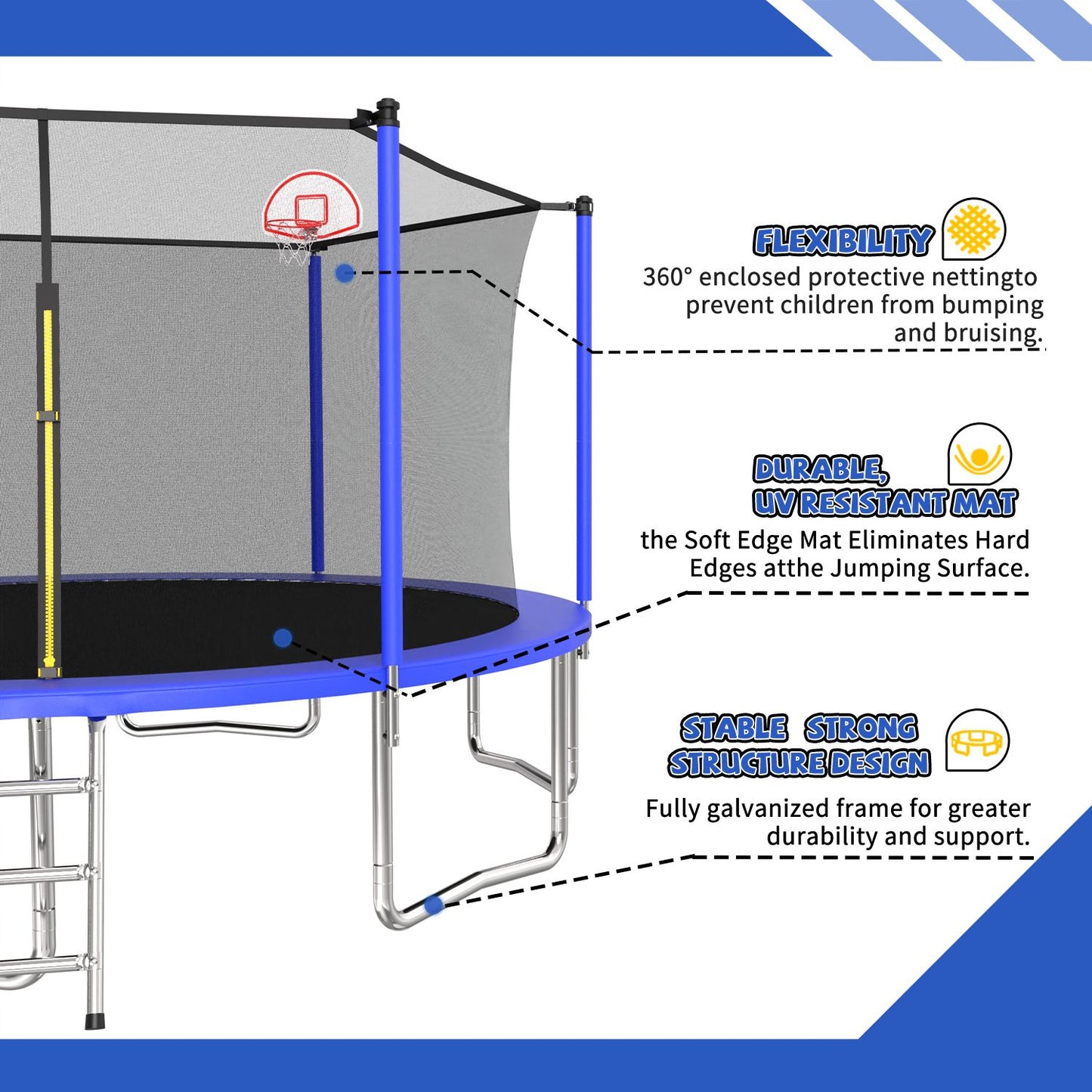 14FT for Kids Children with Safety Enclosure Net Outdoor Backyards Large Recreational Trampoline image 5