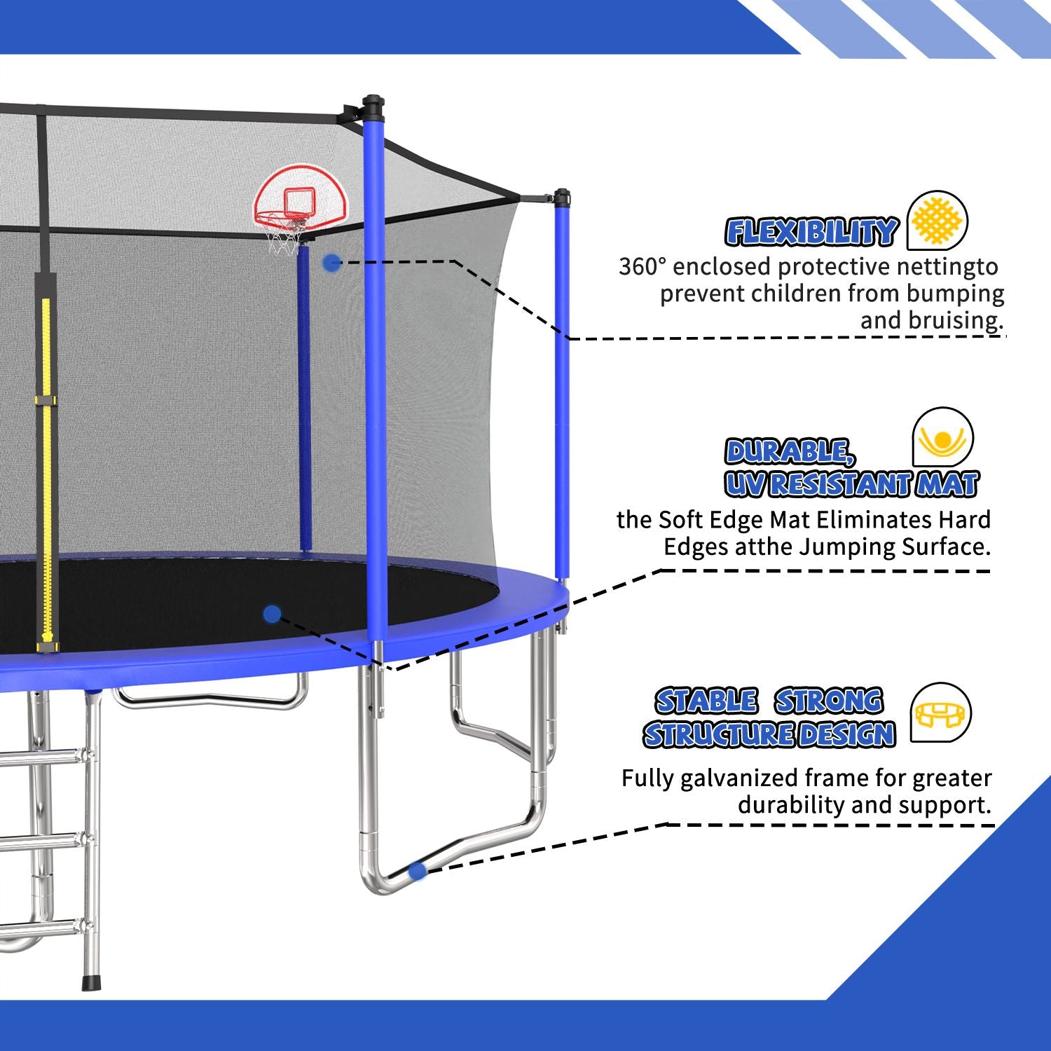 14FT for Kids Children with Safety Enclosure Net Outdoor Backyards Large Recreational Trampoline image 5