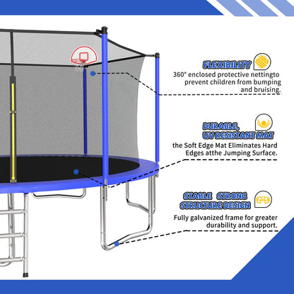 14FT for Kids Children with Safety Enclosure Net Outdoor Backyards Large Recreational Trampoline image 5