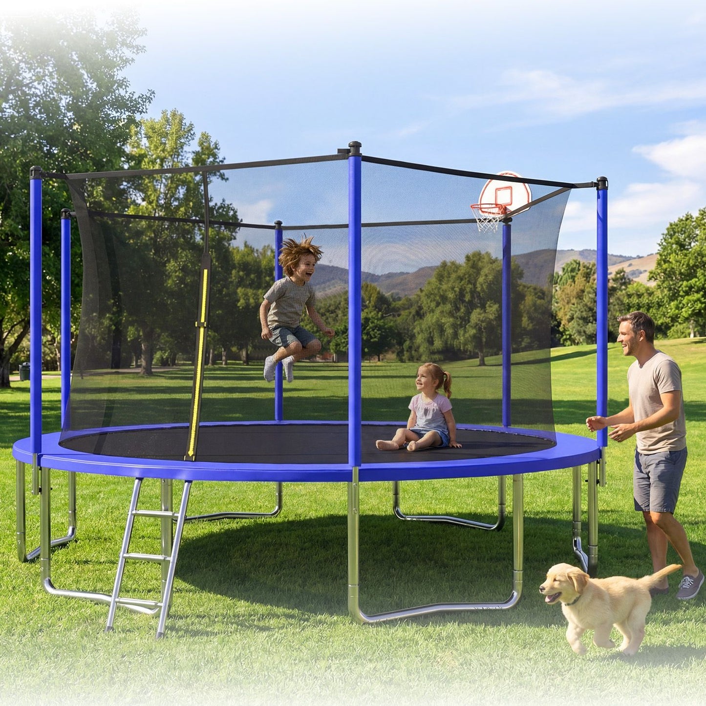 14FT for Kids Children with Safety Enclosure Net Outdoor Backyards Large Recreational Trampoline image 9