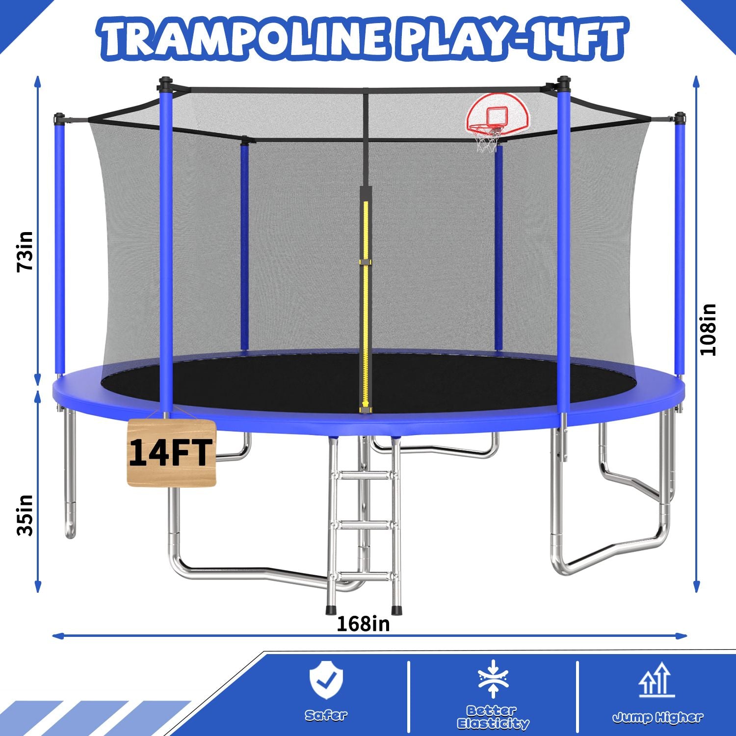 14FT for Kids Children with Safety Enclosure Net Outdoor Backyards Large Recreational Trampoline image 3