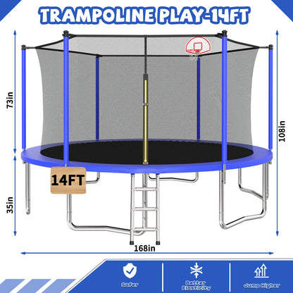 14FT for Kids Children with Safety Enclosure Net Outdoor Backyards Large Recreational Trampoline image 3