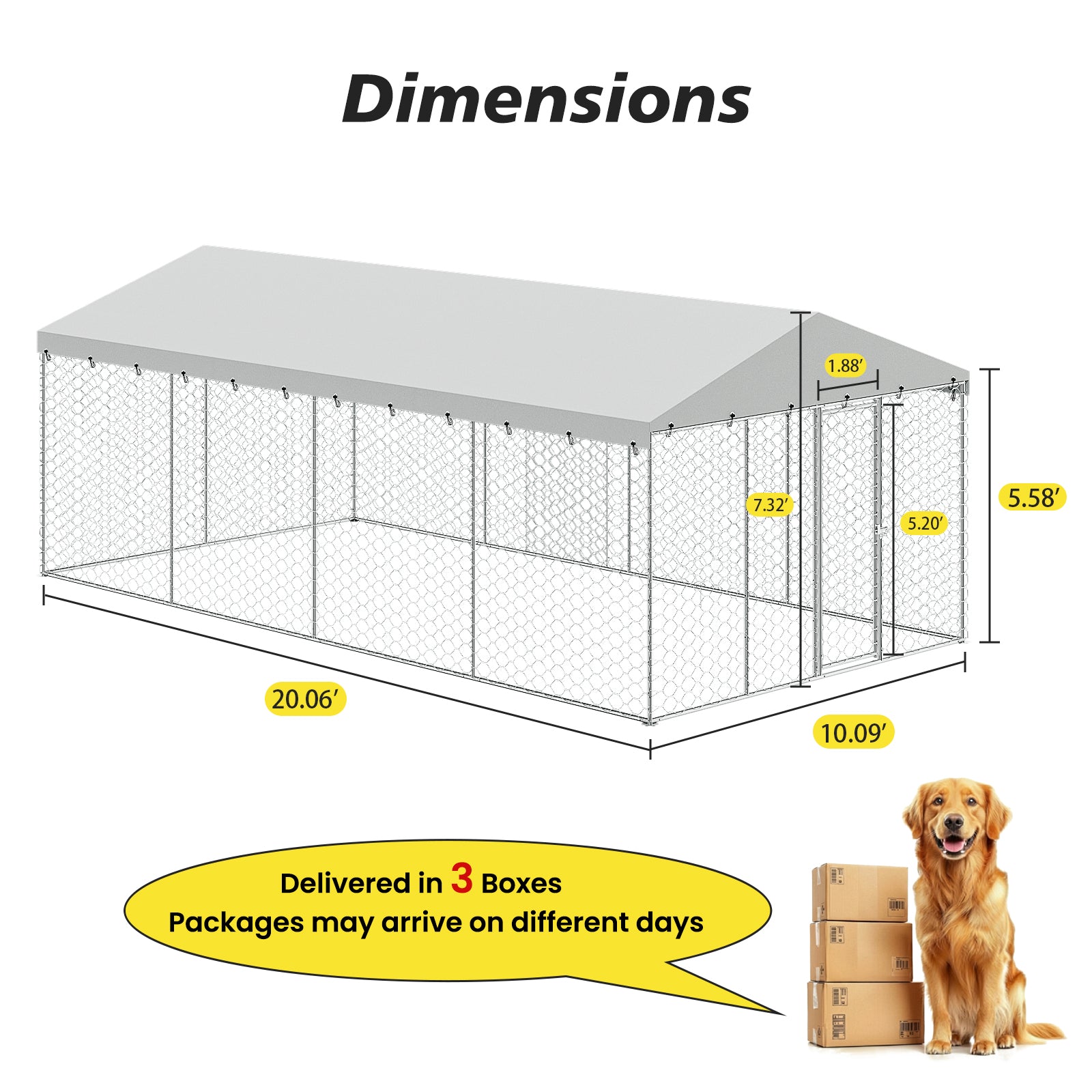 10x20 FT Large Outdoor Dog Kennel with Canopy, Heavy Duty Galvanized Steel Frame, Waterproof Cover, All-Weather Protection, Escape-Proof Lockable Pet Playpen for Large Dogs, Multiple Animals. image 9