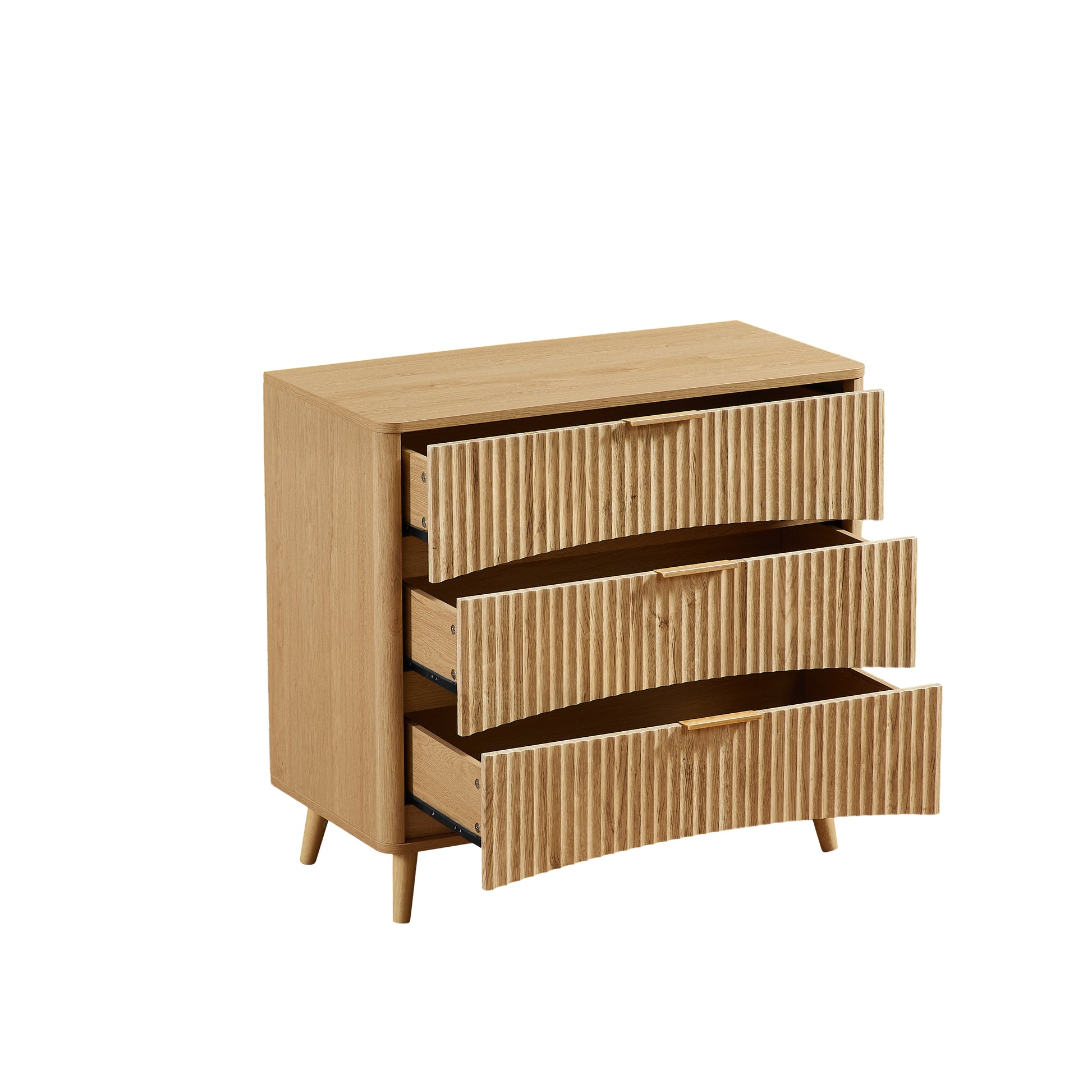 Fluted 3 Drawer Dresser, Modern Tall Chest of Drawers with Vertical Grooved Design, Wood Storage Cabinet with Metal Handles for Bedroom Living Room, Oak. (31.5"W x 15"D x 30"H). image 11