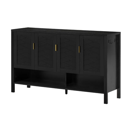 U_STYLE 55.1''Storage Sideboard with 4-Doors,Multi Functional Buffet with Open Shelf and 2-Tiers Adjustable Shelves,Modern Cabinet with Double Hooks,Suitable for Living Room, Hallway, Dining,Office. image 5