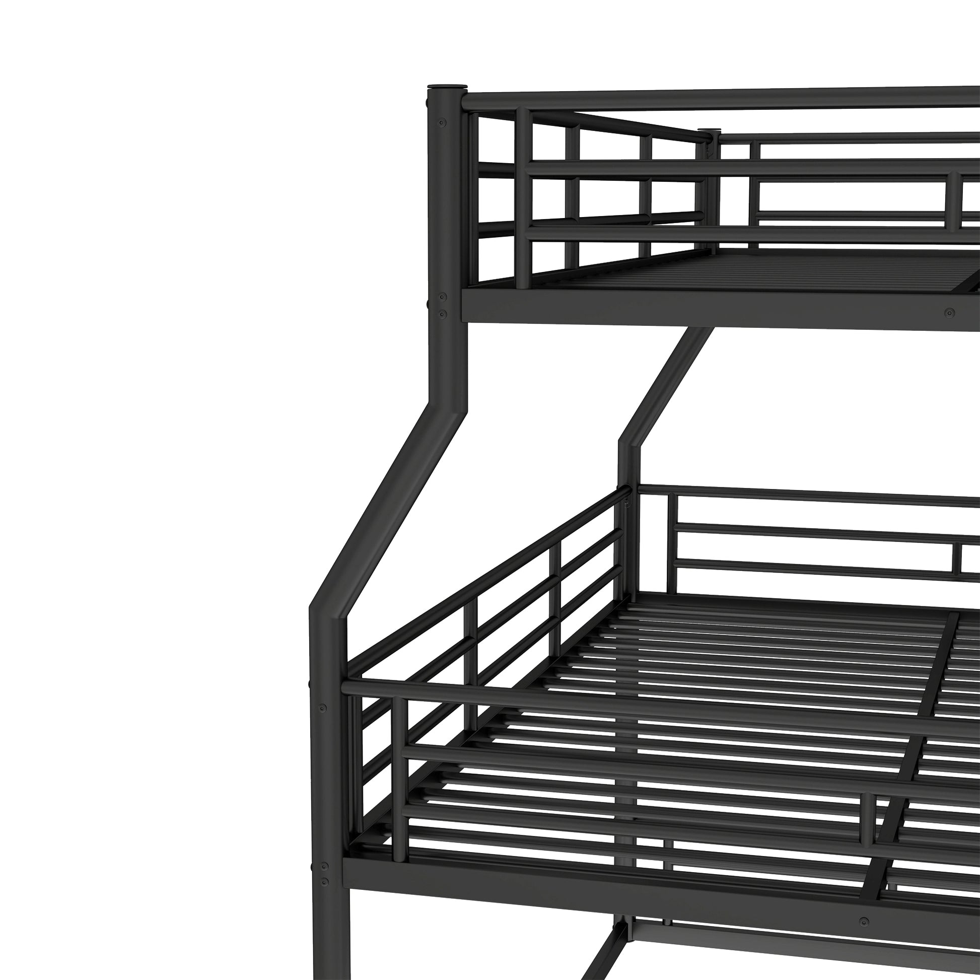 Full XL over Queen over Queen Bunk Bed, Metal Triple Bunk Bed with Safety Guardrails, Heavy-duty Bunk Bed with Noise-reduced Design, Black image 4