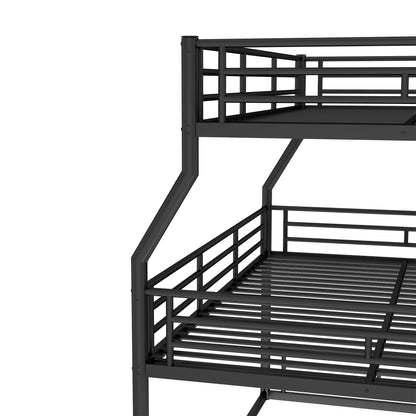 Full XL over Queen over Queen Bunk Bed, Metal Triple Bunk Bed with Safety Guardrails, Heavy-duty Bunk Bed with Noise-reduced Design, Black image 4