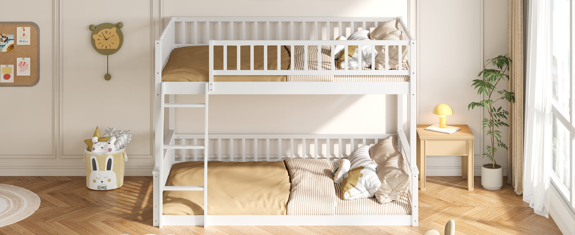 Full XL over Queen Bunk Bed with Ladder and Guardrails, White image 8