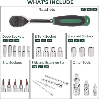 151pcs Socket and Drive Tool Set 1/2" 1/4" 3/8" Mechanics Tools Kit Sockets Set Metric Drive Socket Set, Drive Sizes wit image 3