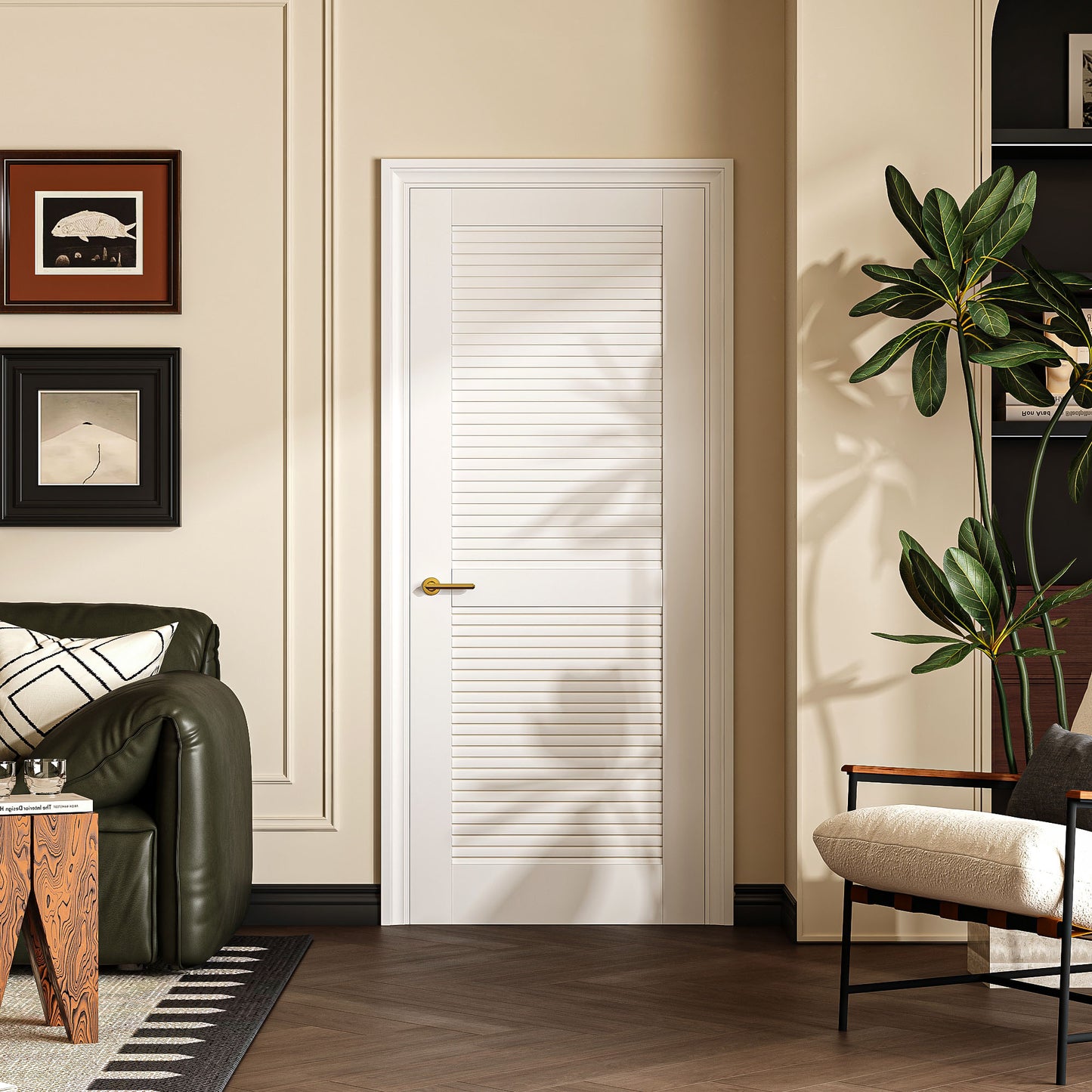 32" X 80"Louver Interior Door Slab, White PVC Waterproof Moisture-Resistant for Laundry Closet Pantry Bathroom, Sliding Pocket Barn Bypass w/o Hardware&Frame image 1