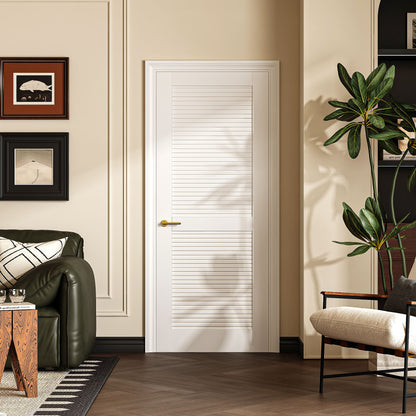 32" X 80"Louver Interior Door Slab, White PVC Waterproof Moisture-Resistant for Laundry Closet Pantry Bathroom, Sliding Pocket Barn Bypass w/o Hardware&Frame image 1