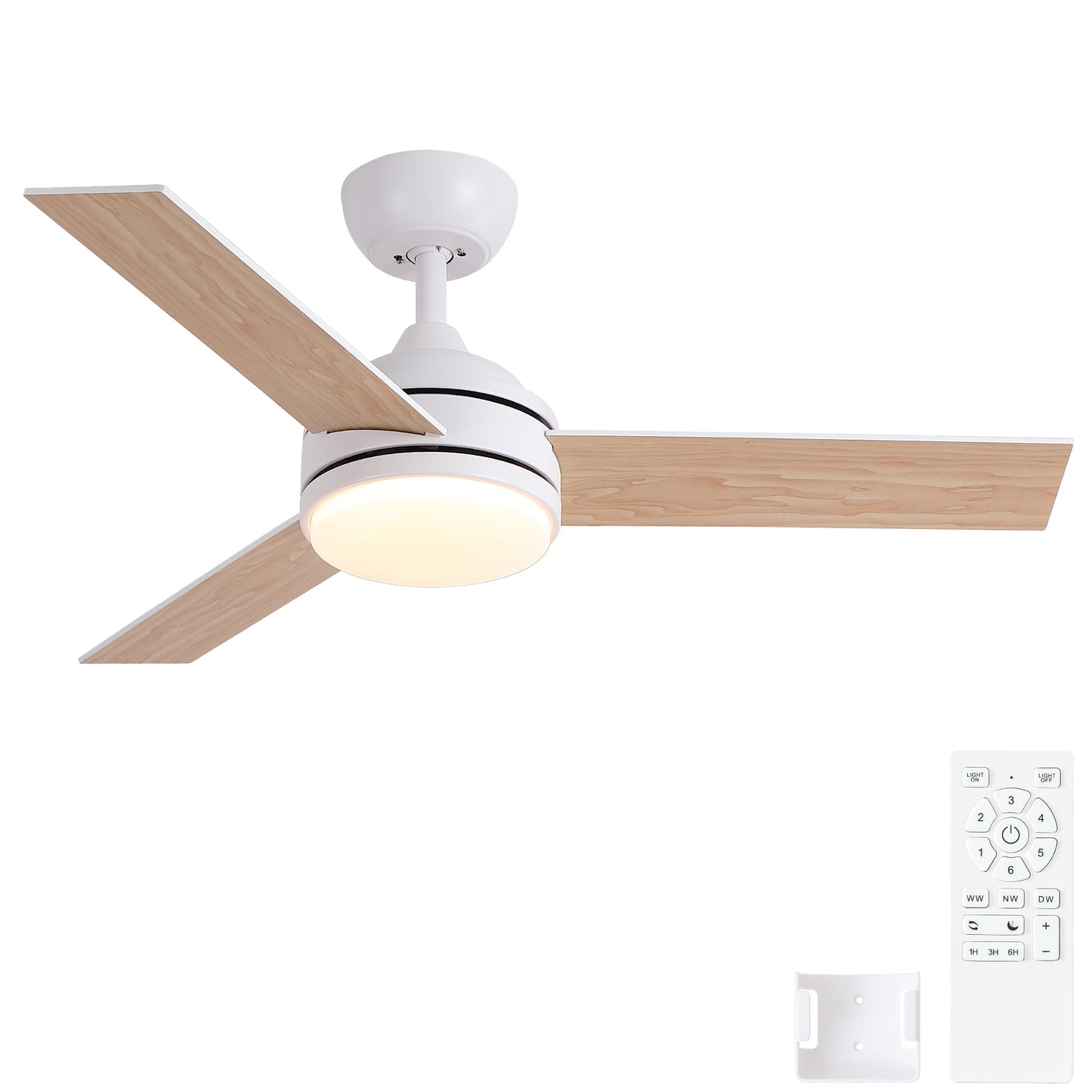 42 in. Indoor White Ceiling Fan with Intergrated LED Light Kit with Remote Control, 3 Plywood Blades and Work with Smart APP image 8