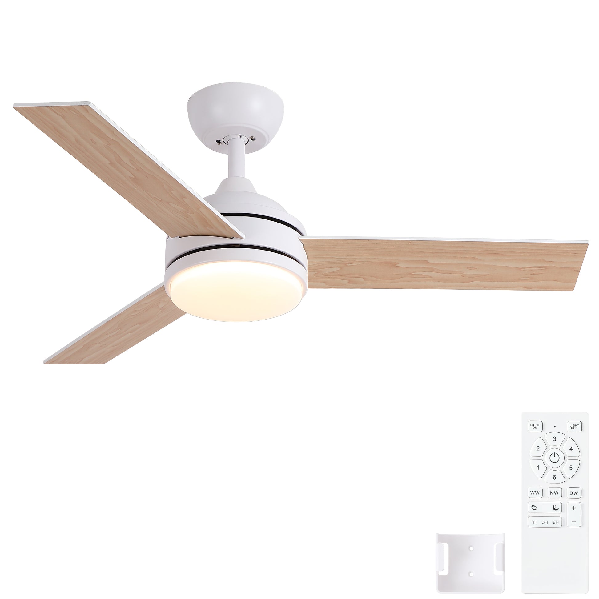 42 in. Indoor White Ceiling Fan with Intergrated LED Light Kit with Remote Control, 3 Plywood Blades and Work with Smart APP image 8