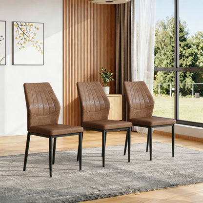 Set of 3 Brown - and - Black Dining Chairs with Shell - pattern, 37 inches High: Ergonomic Tech Fabric Backrest, Combines Comfort and Style. image 2