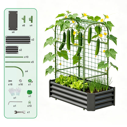 2-in-1 Raised Garden Bed with Trellis - 59" Tall Arch Planter Box for Climbing Plants, Outdoor Galvanized Metal Gardening Bed for Vegetables, Fruits, Flowers (Black, 4x2x1 Ft) image 7