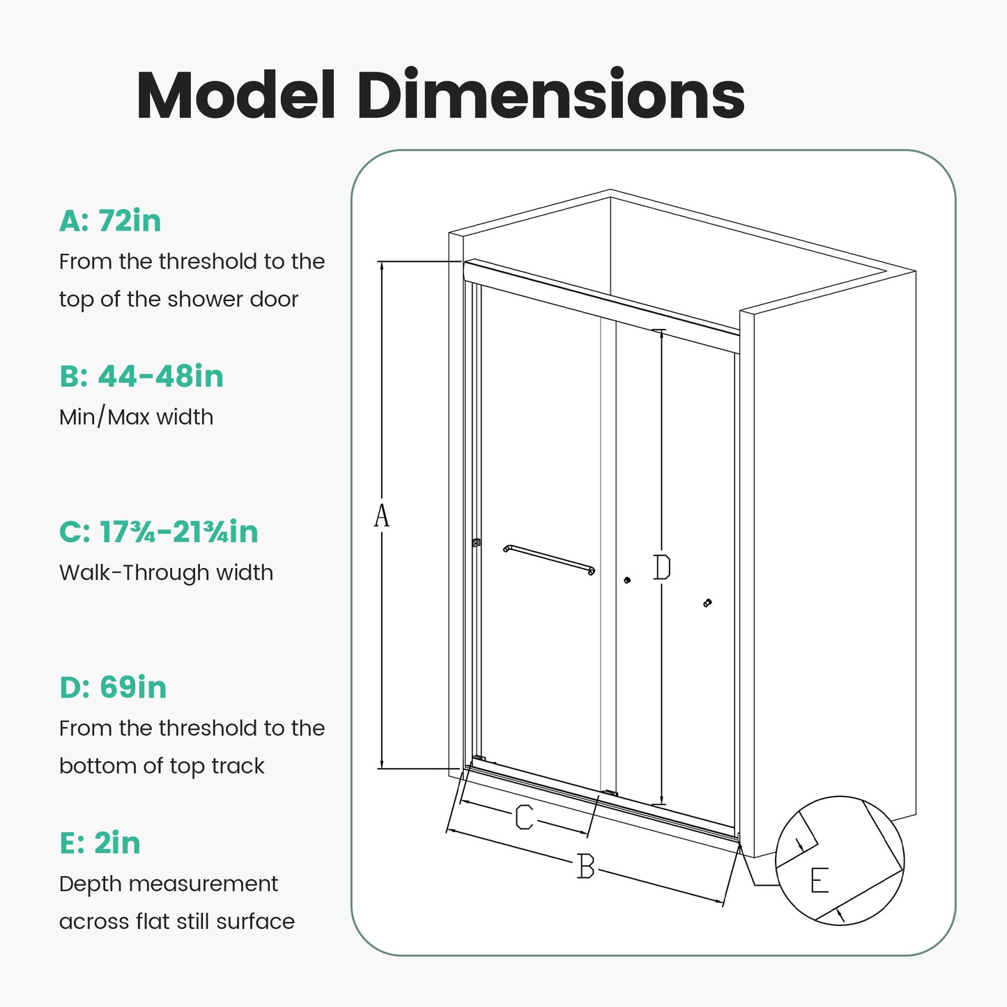 44"-48"W*72" H Semi-Frameless Double Sliding Shower Door, Bypass Shower Door, 1/4" (6mm) Thick SGCC Tempered Glass Door, Matte Black image 8