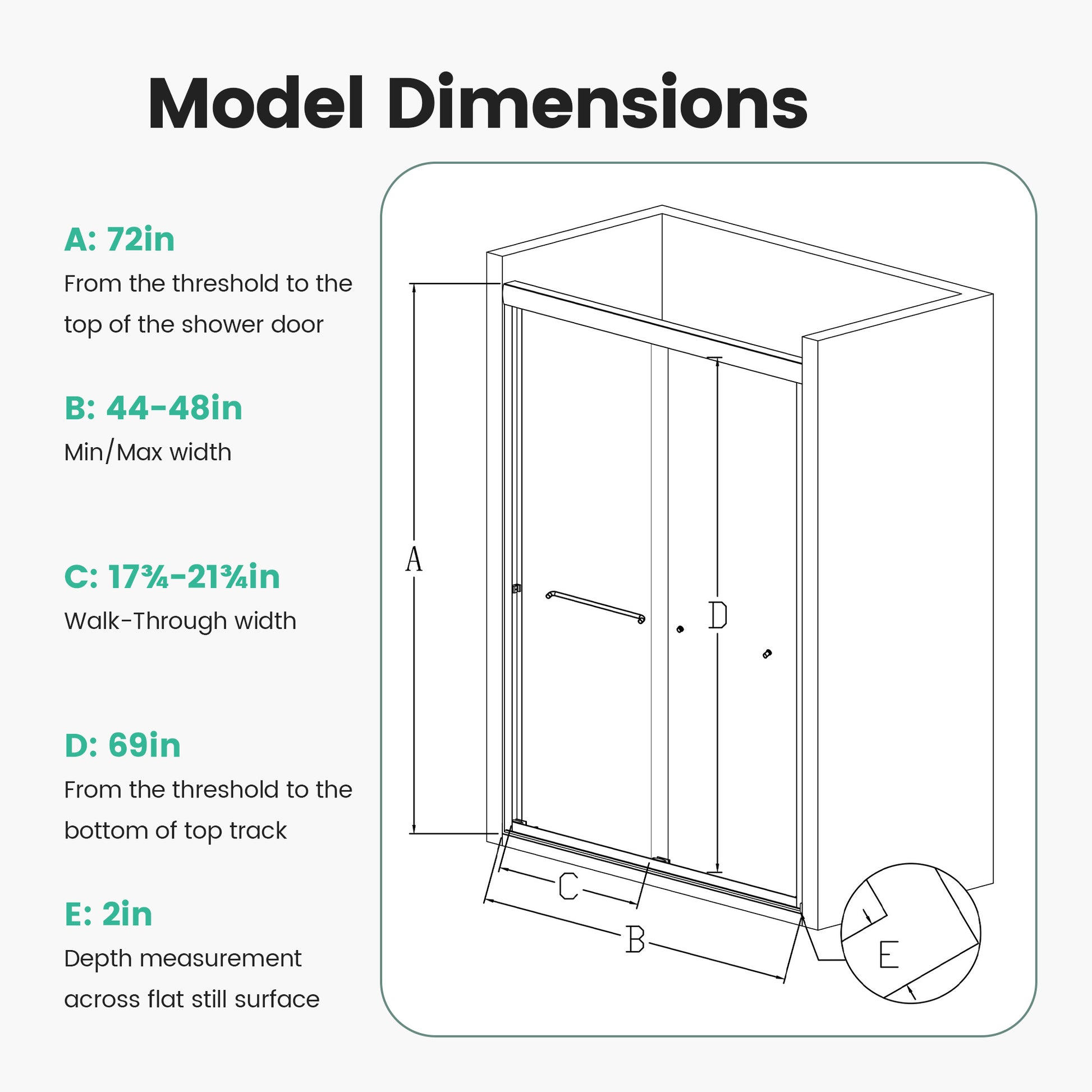 44"-48"W*72" H Semi-Frameless Double Sliding Shower Door, Bypass Shower Door, 1/4" (6mm) Thick SGCC Tempered Glass Door, Matte Black image 8