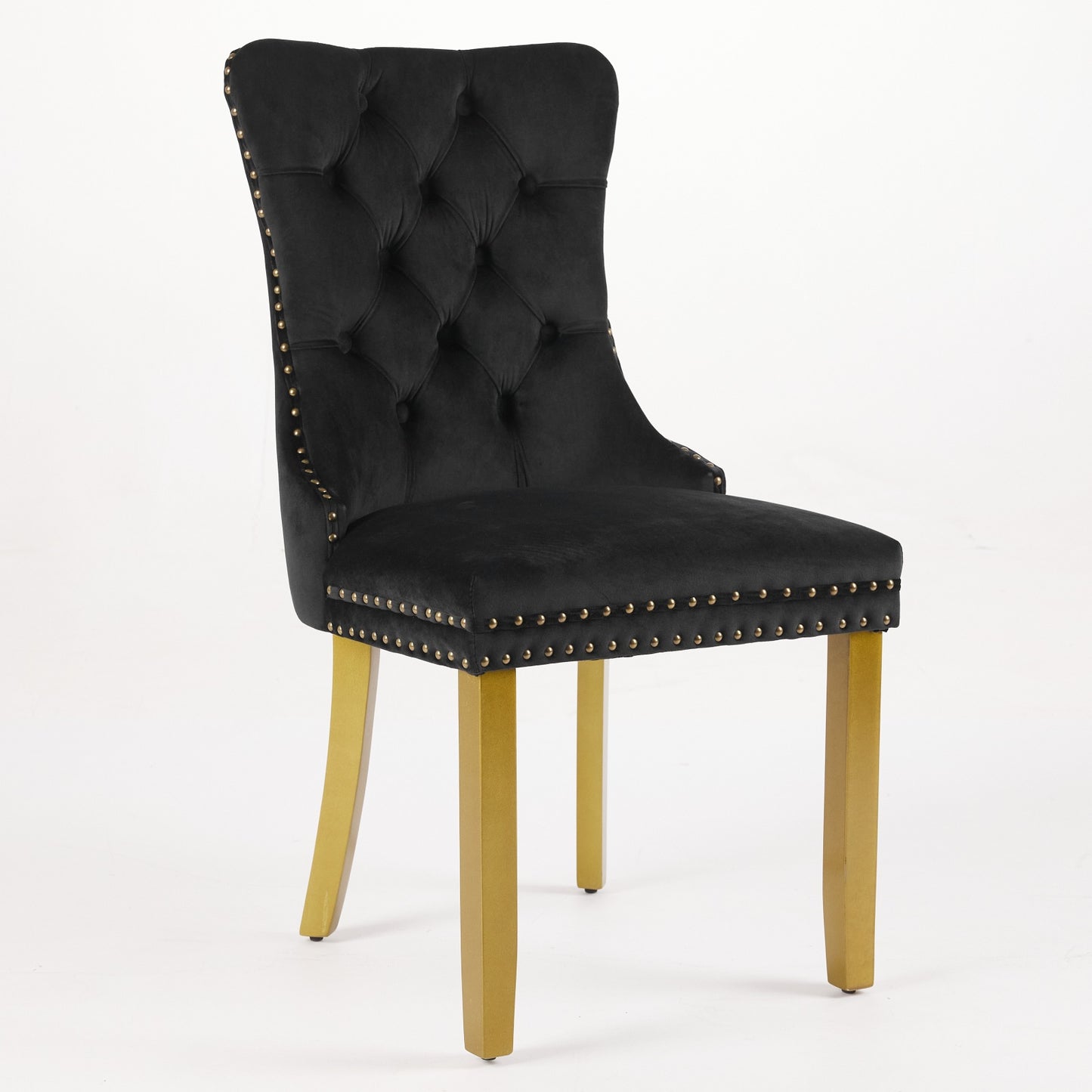 Mid-Century Modern Chairs with Lion Head Pull Ring,High-end Tufted Solid Wood Contemporary Velvet Upholstered Dining Chair with Golden Wooden Legs Nailhead Trim 2-Pcs Set,Black,SW1201BK image 3