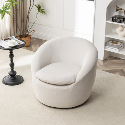 Winnie Modern Teddy Fabric Barrel Chair, 360° Swivel, Beige image 3