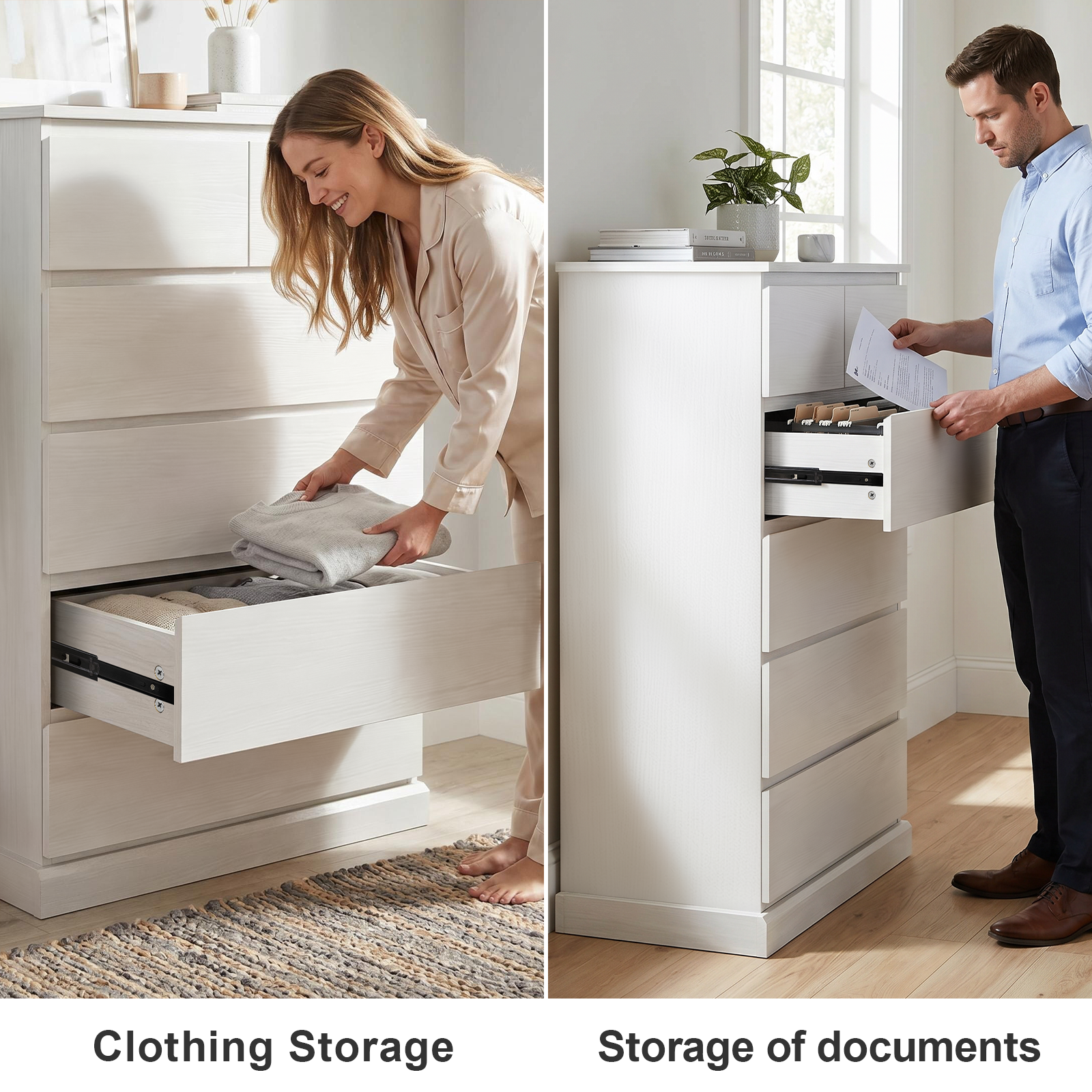 6 Drawers Dresser for Bedroom, Tall Dresser for Bedroom, Modern Chest of Drawers with Concealed Handles, Vertical Wood Storage Cabinet for Bedroom, Living Room, Entryway, White image 8