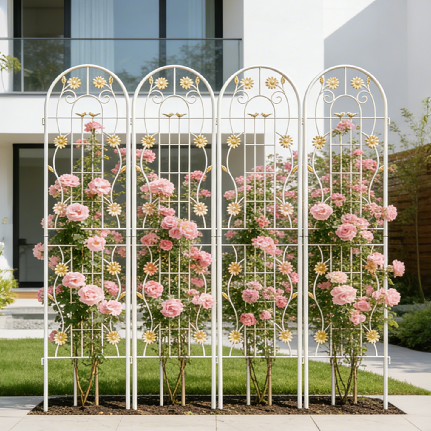 4 Pack Metal Garden Trellis 71" x 19.7" Rustproof Trellis for Climbing Plants Outdoor Flower Support Cream White image 3