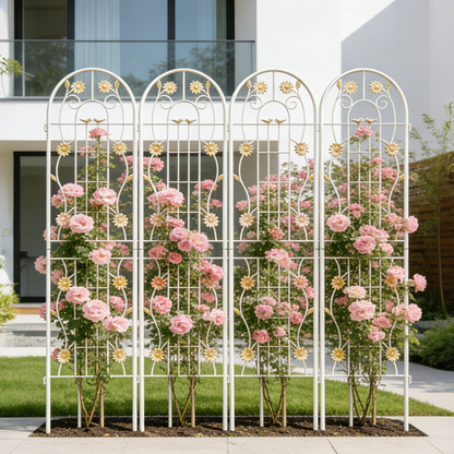 4 Pack Metal Garden Trellis 71" x 19.7" Rustproof Trellis for Climbing Plants Outdoor Flower Support Cream White image 3