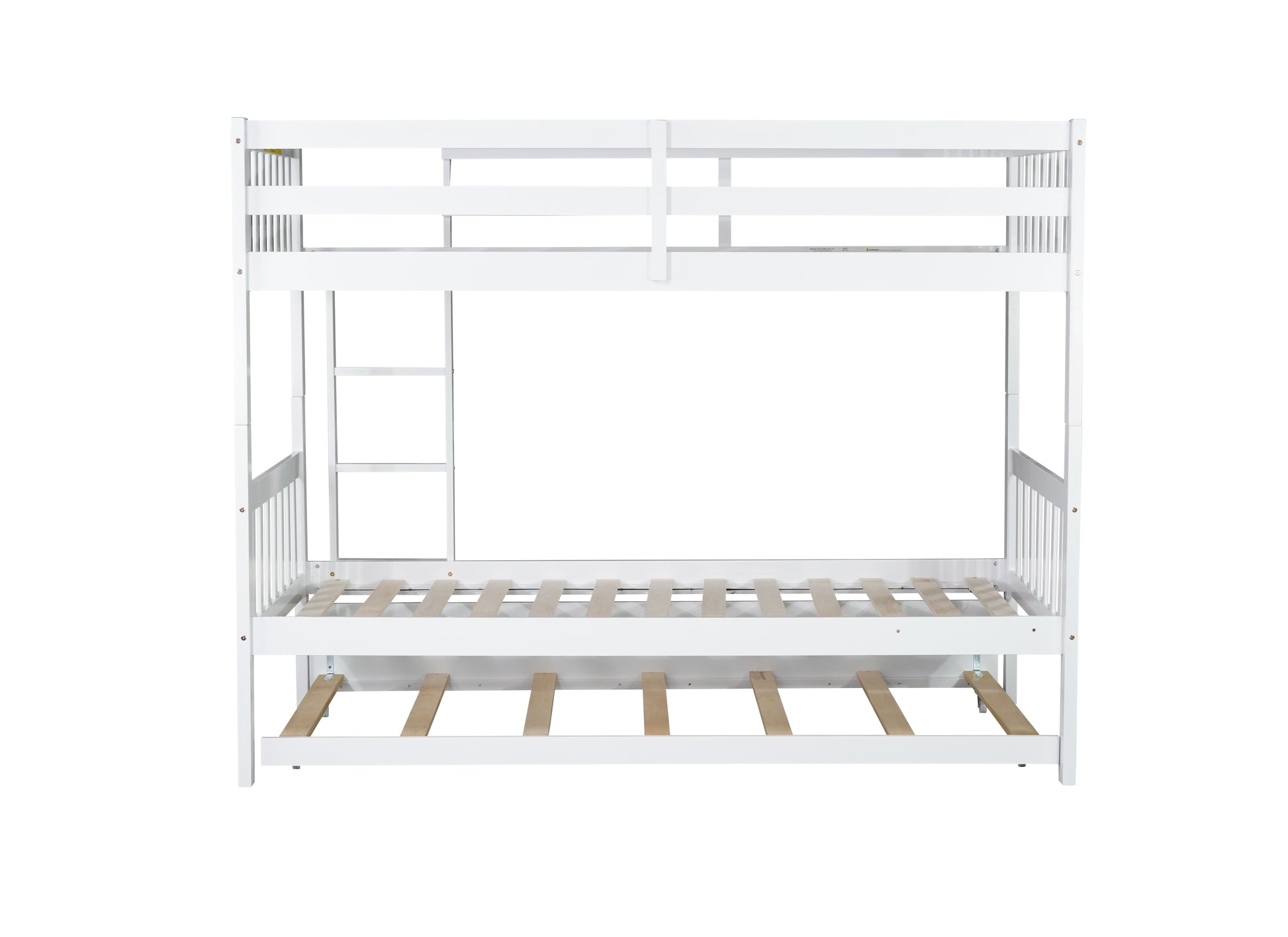 Twin Over Twin Rubber Wood Bunk Bed with Trundle, Convertible into Twin Size Beds, Twin Size Bunk Bed with Ladder and Safety Guardrails, White image 4