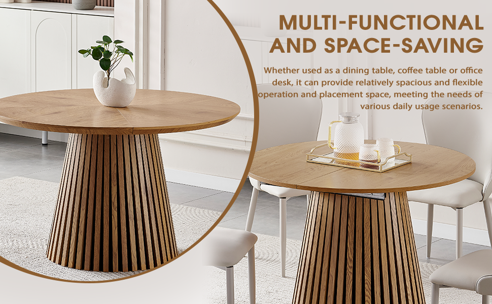 Wooden dining table, modern round kitchen dining table, fashionable design, suitable for family gatherings, multi-functional and space-saving, suitable for living room and dining room image 7