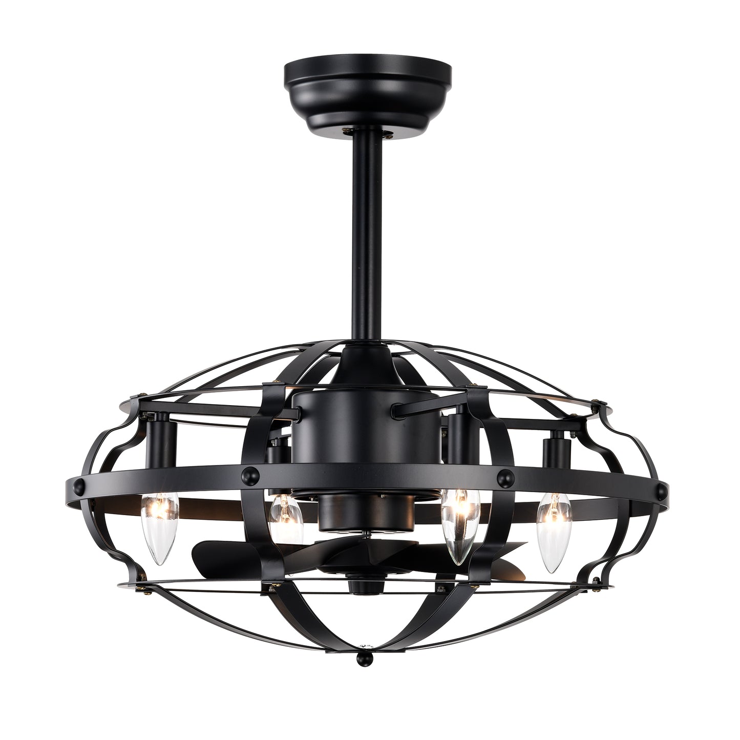 20.63 INCH Caged Ceiling Fan with Lights For Farmhouse, Bedroom Living Room bedroom--NOT Included Bulbs--Matte Black image 1