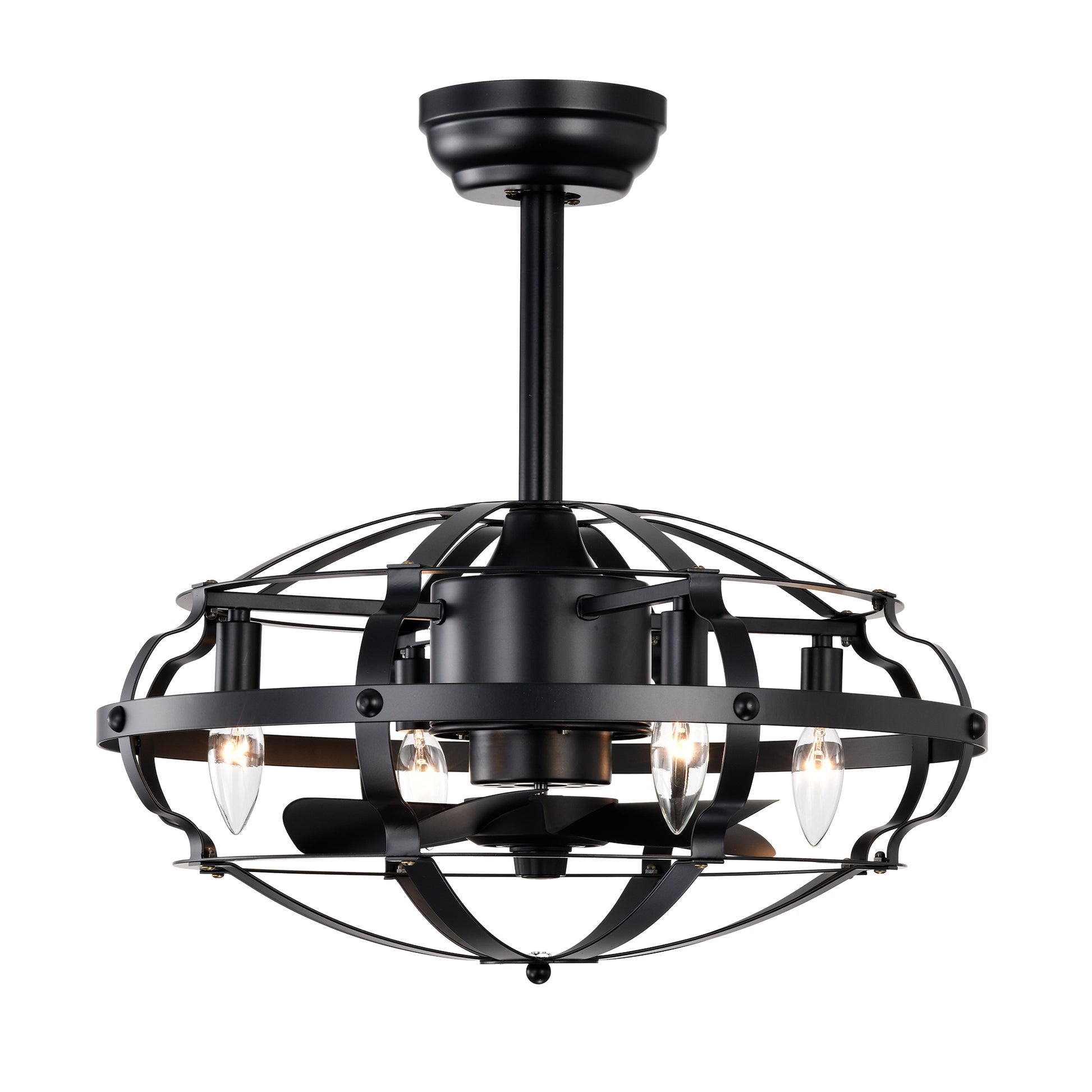 20.63 INCH Caged Ceiling Fan with Lights For Farmhouse, Bedroom Living Room bedroom--NOT Included Bulbs--Matte Black image 1
